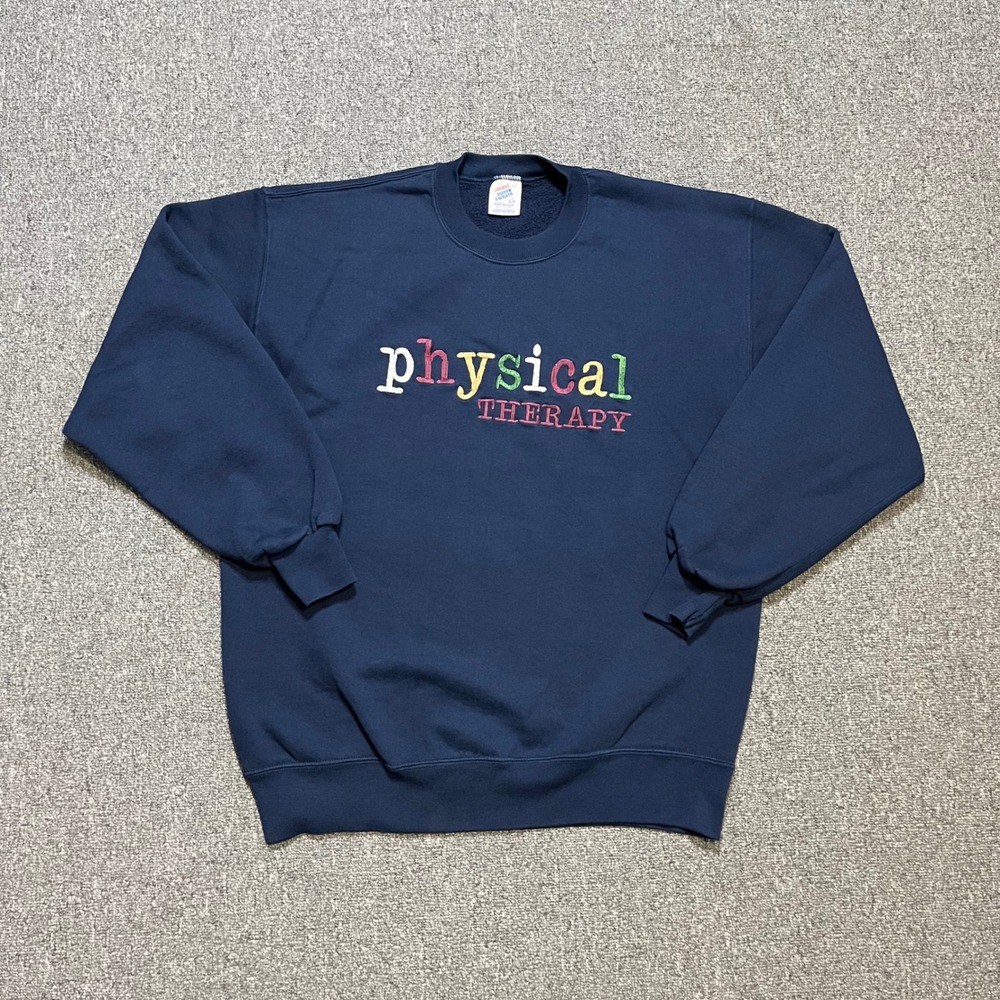 Vintage Jerzees Sweatshirt Large Navy Physical Therapy Embroidered 90s USA Made